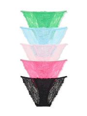Victoria's Secret Pink Green/Blue/Pink/Black String Bikini 5 Pack Lace Knickers - Image 1 of 1