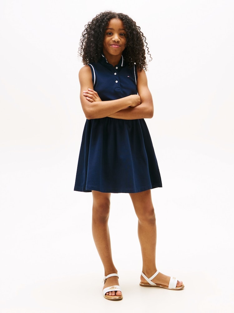 Tommy Hilfiger Blue Essential Sleeveless Fit And Flare Polo Dress - Image 1 of 7 Tommy Hilfiger Blue Essential Sleeveless Fit And Flare Polo Dress - Image 1 of 7
