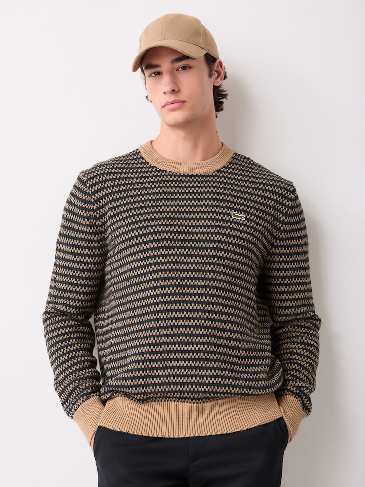 Lacoste Light Cream Classic Fit Knitted Crew Neck Sweater - Image 1 of 6 Lacoste Light Cream Classic Fit Knitted Crew Neck Sweater - Image 1 of 6