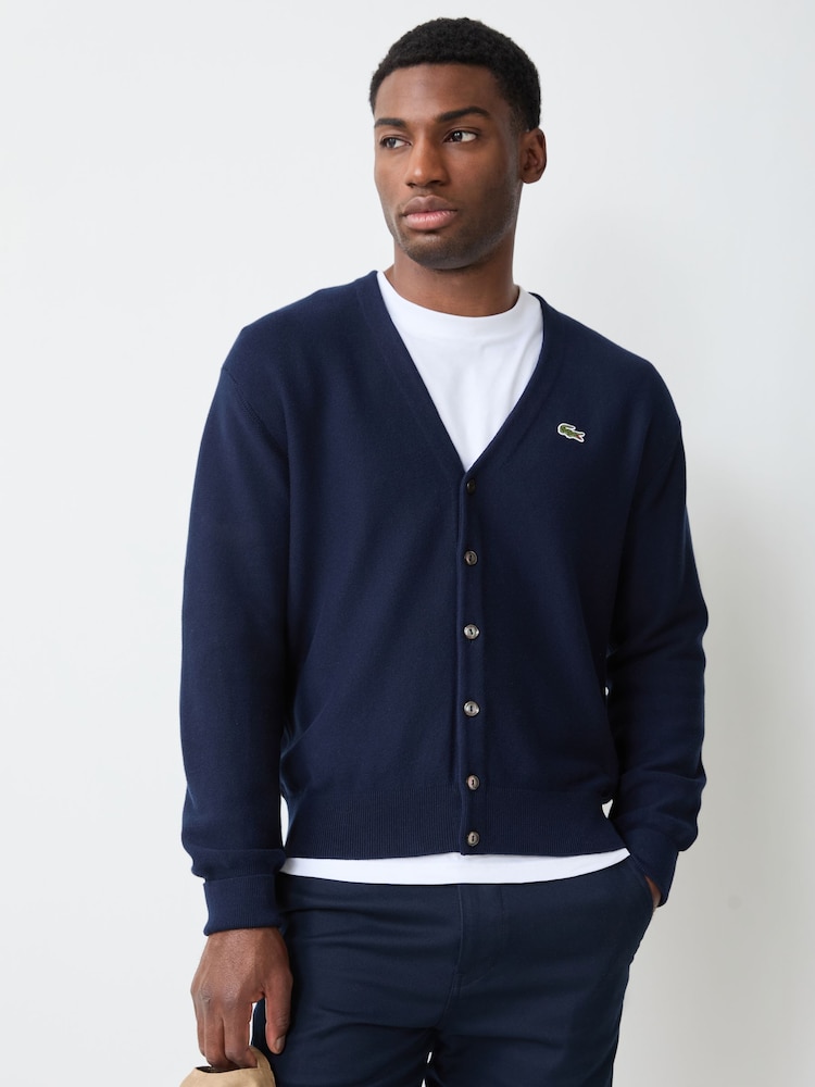 Lacoste Blue Classic Fit Knitted Cardigan - Image 1 of 4