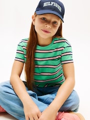 Tommy Hilfiger Green Essential Stripe Logo Embroidery Relaxed T-Shirt - Image 4 of 5