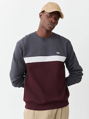 Lacoste Grey Classic Fit Colorblock Fleece Sweatshirt - Image 1 of 8