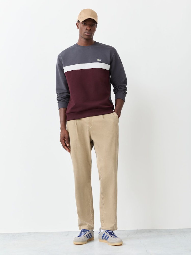 Lacoste Grey Classic Fit Colorblock Fleece Sweatshirt - Image 2 of 8 Lacoste Grey Classic Fit Colorblock Fleece Sweatshirt - Image 2 of 8