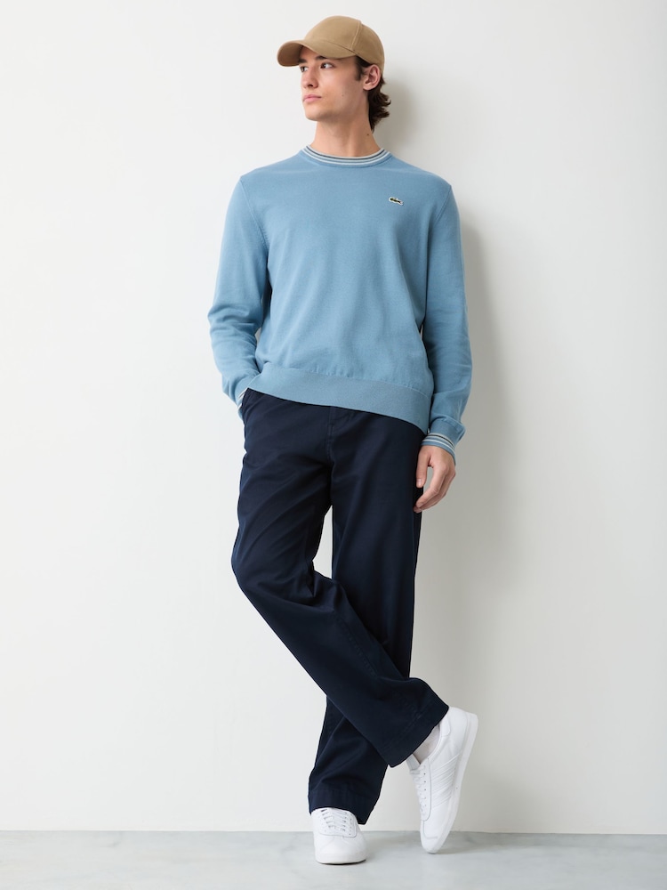 Lacoste Light Blue Striped Cotton Jersey Sweater - Image 2 of 4 Lacoste Light Blue Striped Cotton Jersey Sweater - Image 2 of 4