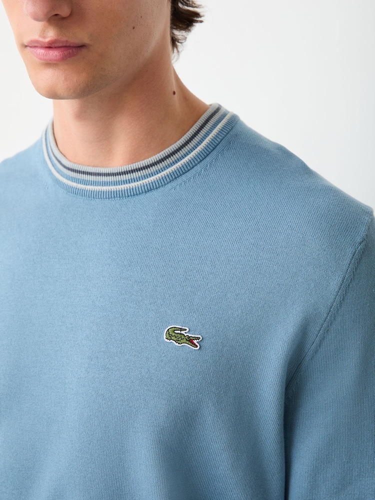 Lacoste Light Blue Striped Cotton Jersey Sweater - Image 4 of 4 Lacoste Light Blue Striped Cotton Jersey Sweater - Image 4 of 4