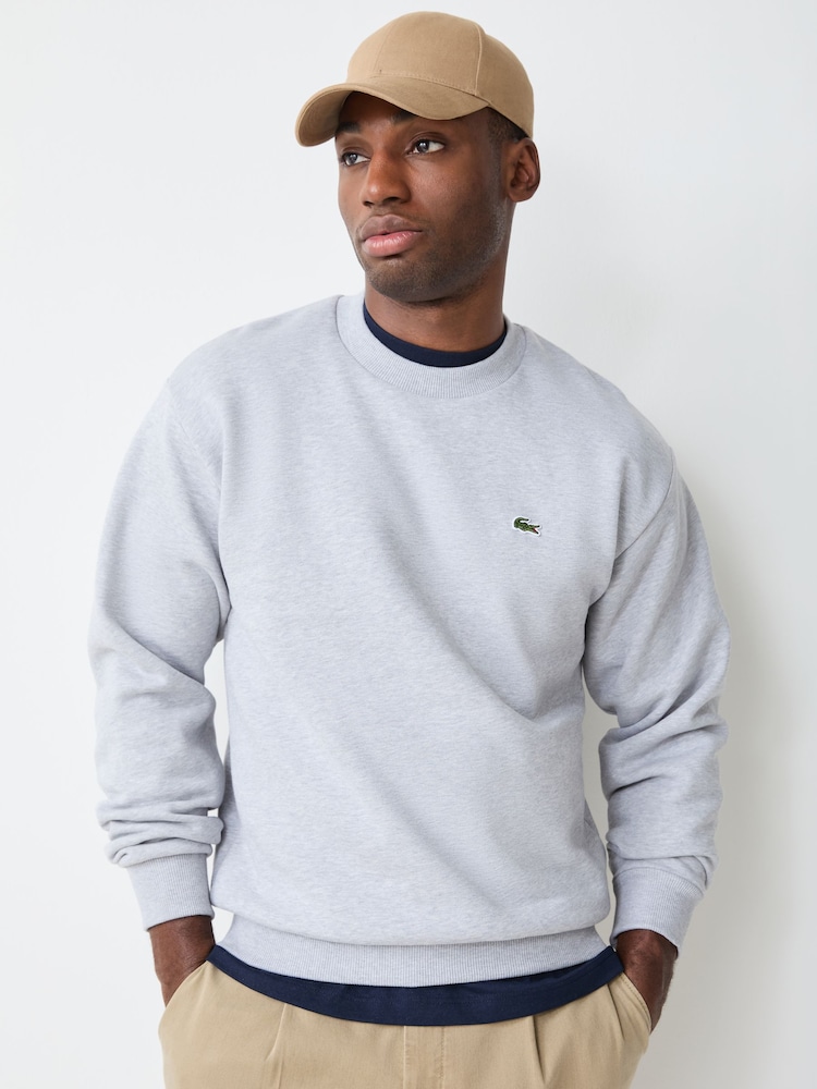 Lacoste Silver Classic Fit Fleece Sweatshirt - Image 1 of 4 Lacoste Silver Classic Fit Fleece Sweatshirt - Image 1 of 4