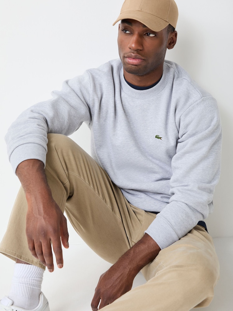 Lacoste Silver Classic Fit Fleece Sweatshirt - Image 2 of 4 Lacoste Silver Classic Fit Fleece Sweatshirt - Image 2 of 4