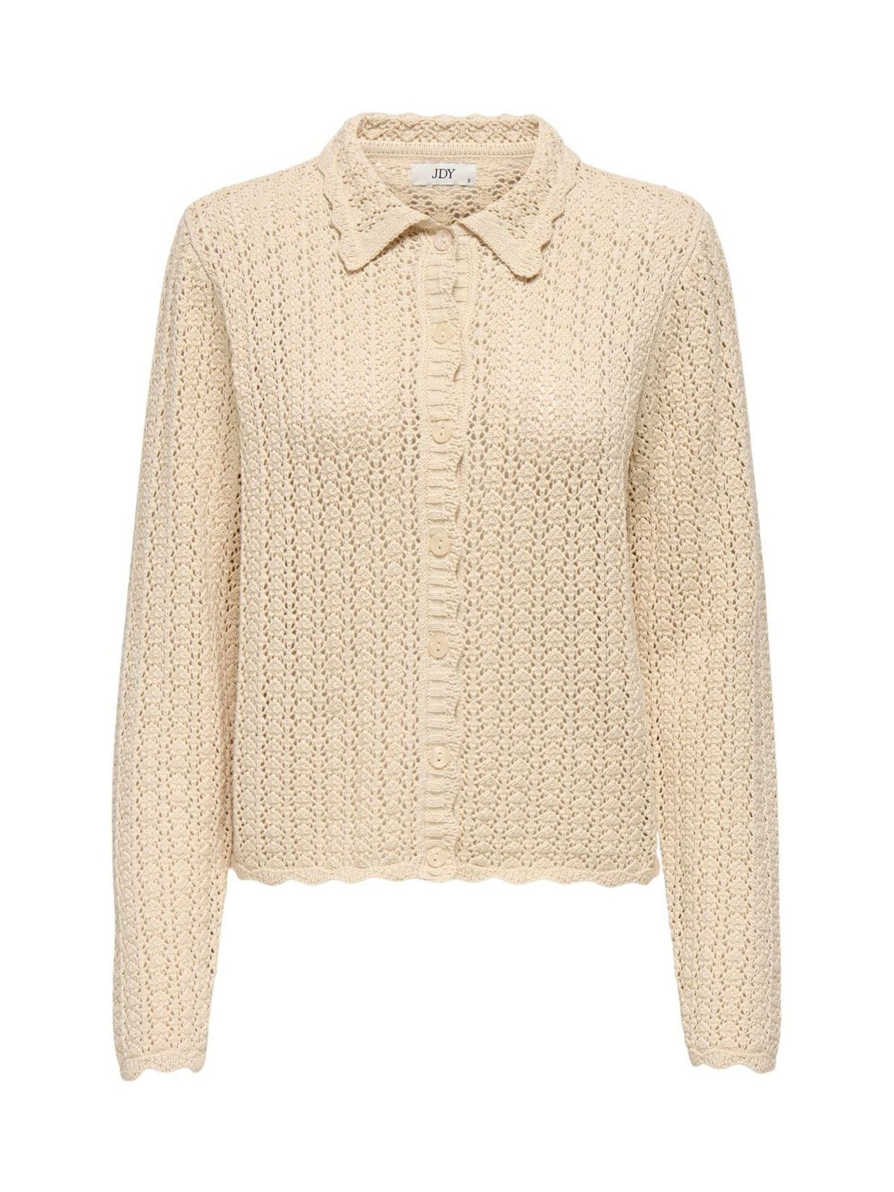 Buy JDY Natural Knitted Crochet Cardigan With Collar Detail from