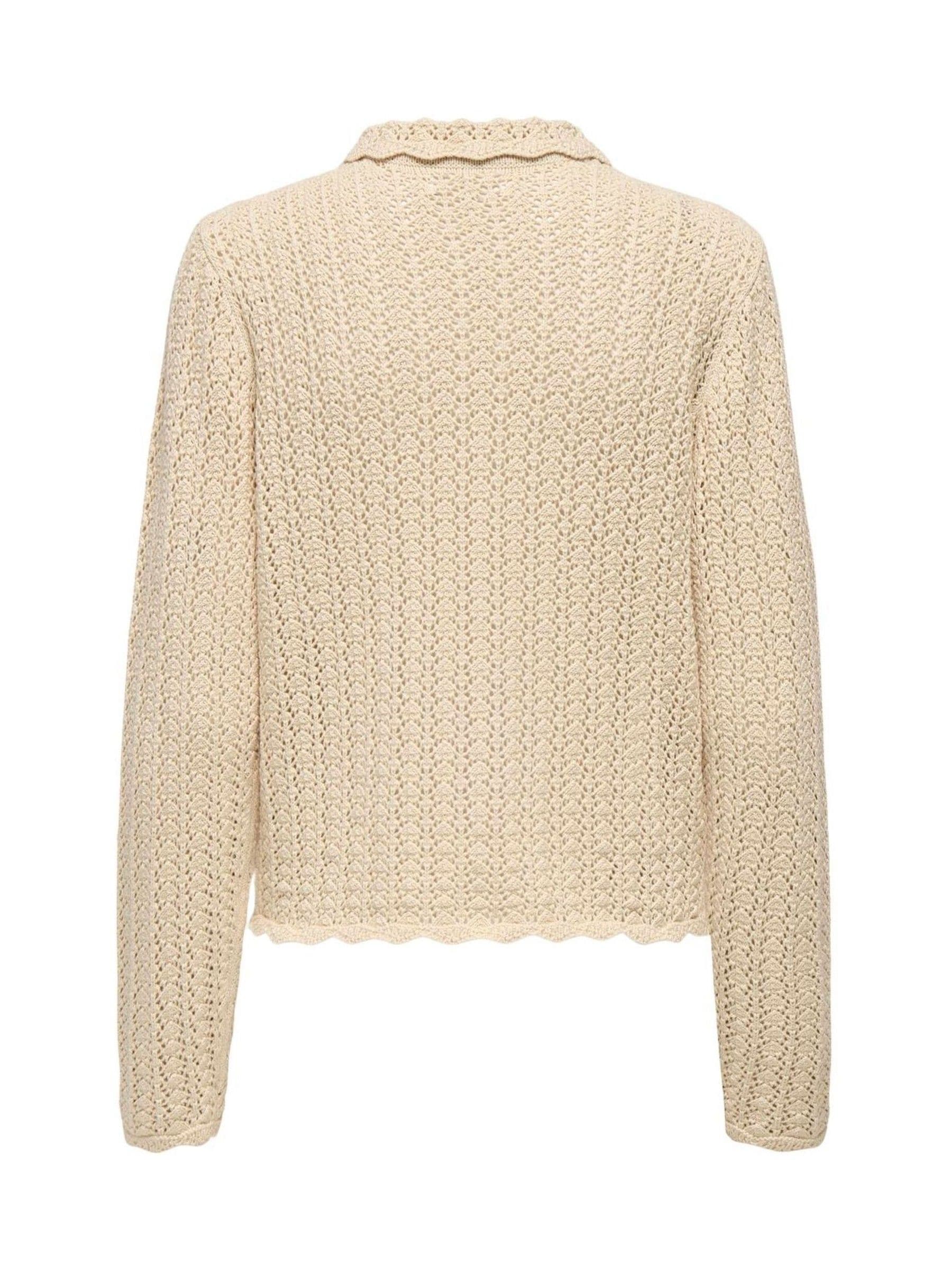 Buy JDY Natural Knitted Crochet Cardigan With Collar Detail from