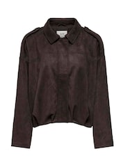 JDY Brown Faux Suede Bomber Jacket - Image 6 of 7