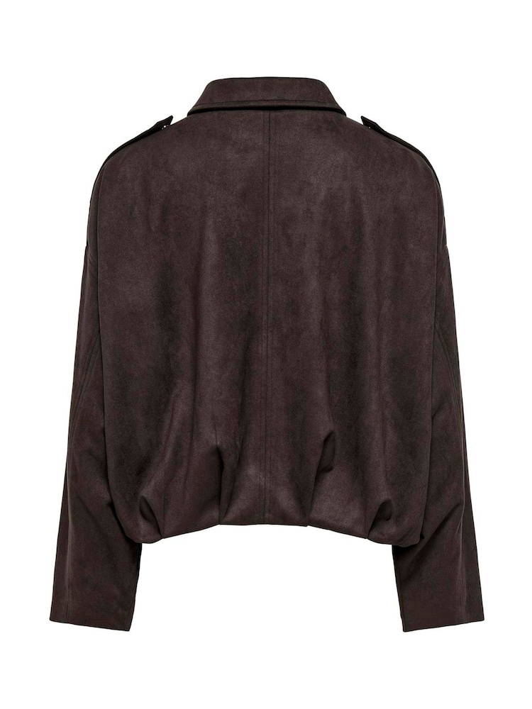 JDY Brown Faux Suede Bomber Jacket - Image 7 of 7