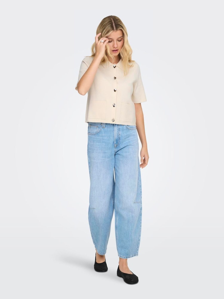 JDY Cream Short Sleeve Knitted Cardigan With Button Details - Image 2 of 6