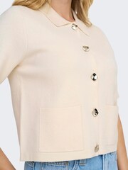 JDY Cream Short Sleeve Knitted Cardigan With Button Details - Image 4 of 6