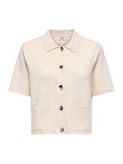 JDY Cream Short Sleeve Knitted Cardigan With Button Details - Image 5 of 6