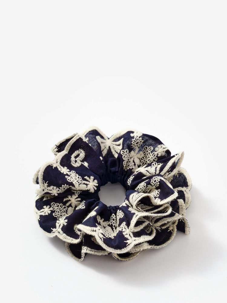 Mint Velvet Blue Cotton Embroidered Scrunchies - Image 1 of 5