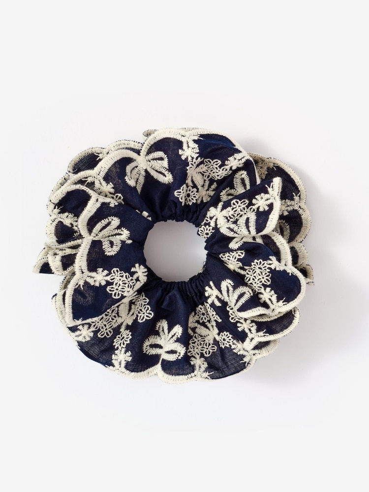 Mint Velvet Blue Cotton Embroidered Scrunchies - Image 2 of 5