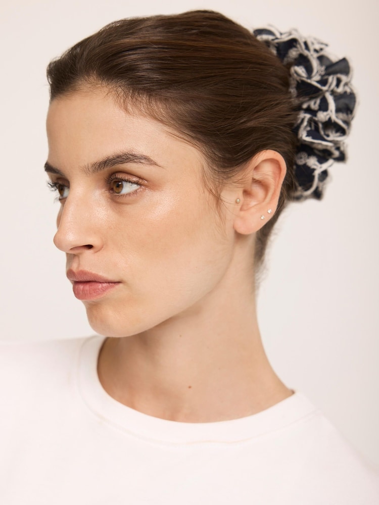 Mint Velvet Blue Cotton Embroidered Scrunchies - Image 5 of 5