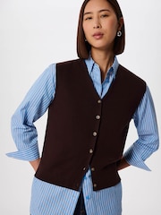 Whistles Brown V-Neck Button Front Knit Tank - Image 1 of 5