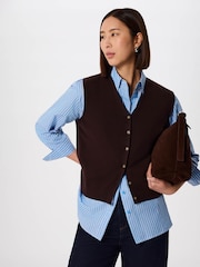 Whistles Brown V-Neck Button Front Knit Tank - Image 2 of 5