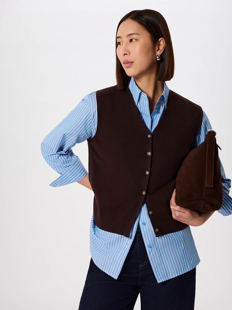 Whistles Brown V-Neck Button Front Knit Tank - Image 2 of 5 Whistles Brown V-Neck Button Front Knit Tank - Image 2 of 5