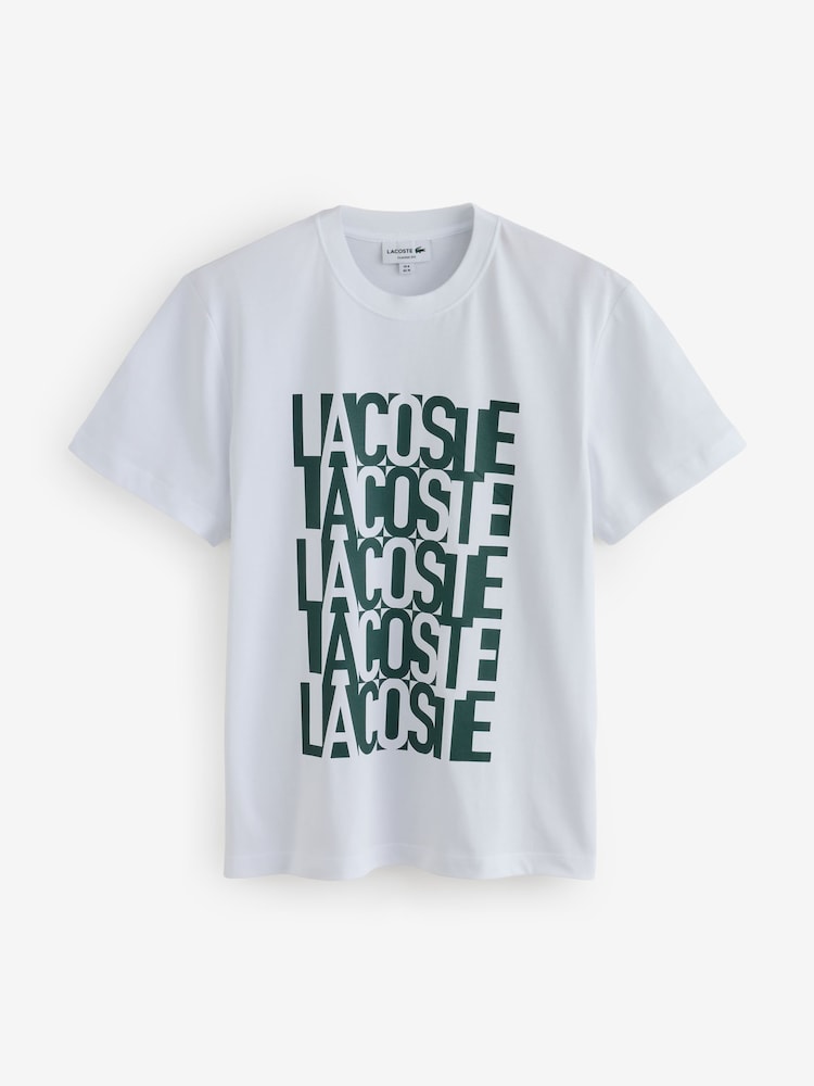 Lacoste White Classic Fit Printed T-Shirt - Image 1 of 4