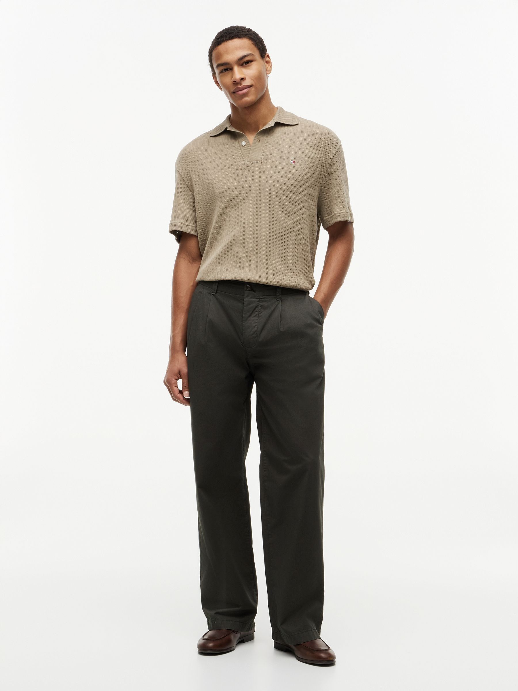 Buy Tommy Hilfiger Brown Relaxed Fit Open Knit Polo Shirt from