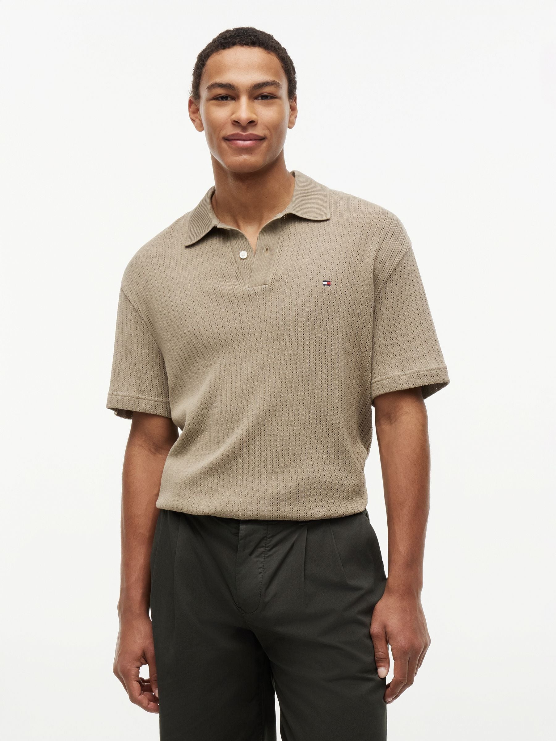 Buy Tommy Hilfiger Brown Relaxed Fit Open Knit Polo Shirt from
