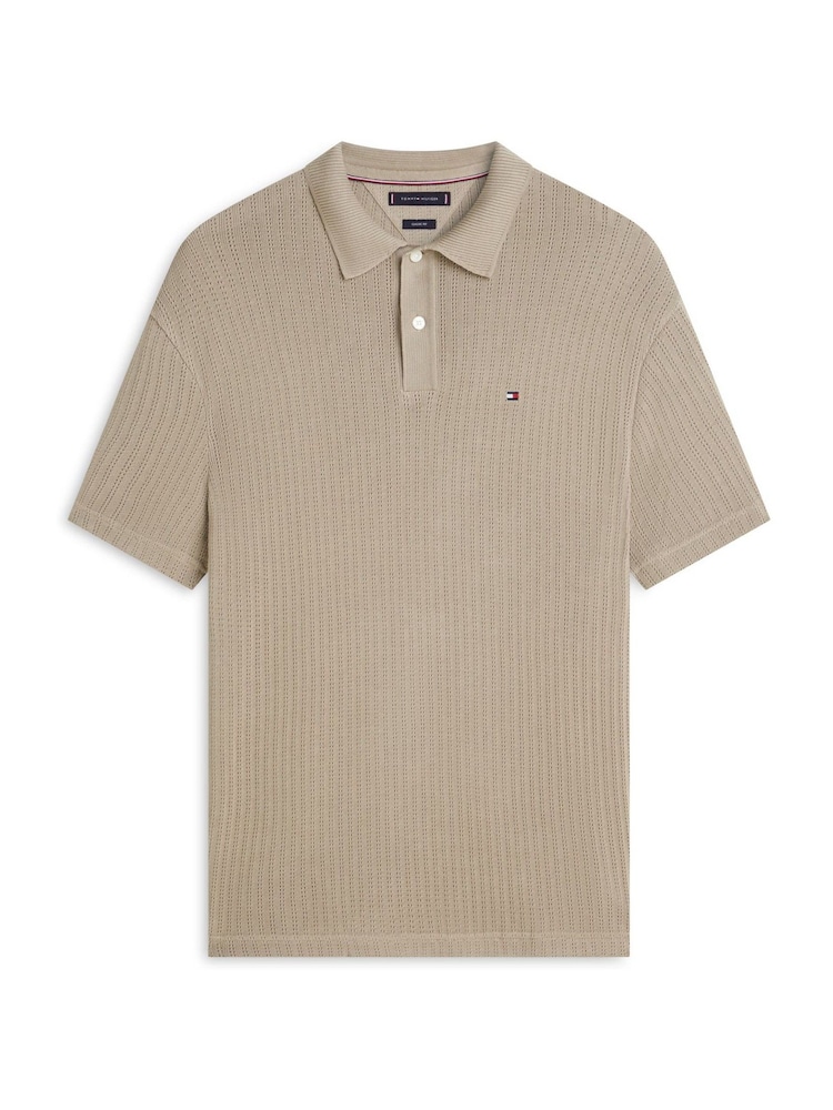 Tommy Hilfiger Brown Relaxed Fit Open Knit Polo Shirt - Image 5 of 5