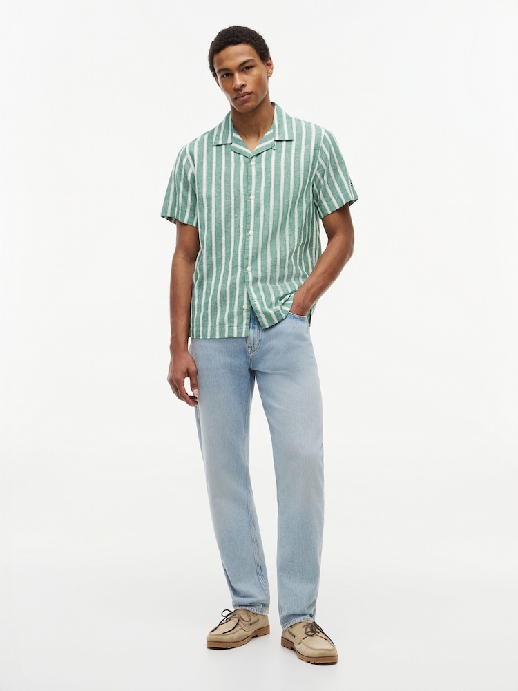 Tommy Hilfiger Green Linen Blend Textured Stripe Short Sleeve Shirt - Image 1 of 5