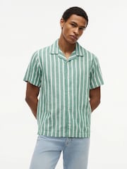 Tommy Hilfiger Green Linen Blend Textured Stripe Short Sleeve Shirt - Image 2 of 5