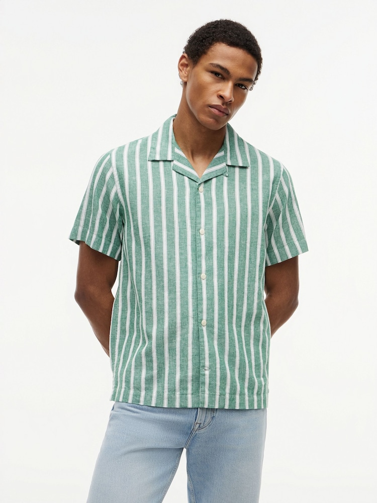 Tommy Hilfiger Green Linen Blend Textured Stripe Short Sleeve Shirt - Image 2 of 5
