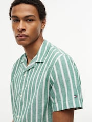 Tommy Hilfiger Green Linen Blend Textured Stripe Short Sleeve Shirt - Image 4 of 5