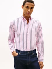 Tommy Hilfiger Pink Flex Regular Fit Stripe Poplin Shirt - Image 1 of 5