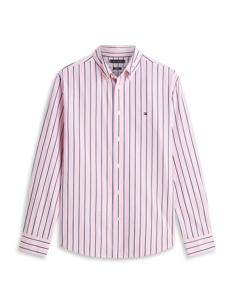 Tommy Hilfiger Pink Flex Regular Fit Stripe Poplin Shirt - Image 5 of 5 Tommy Hilfiger Pink Flex Regular Fit Stripe Poplin Shirt - Image 5 of 5