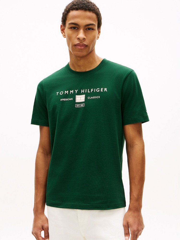 أخضر - Tommy Hilfiger Jersey Logo T-Shirt - Image 1 of 4