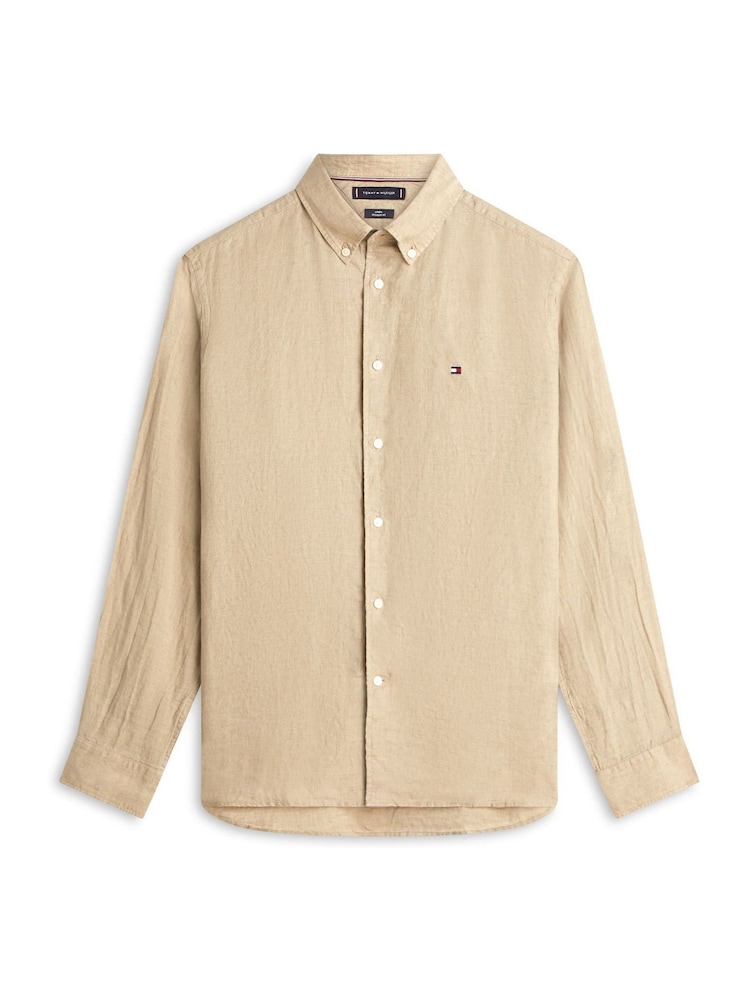 Natur - Tommy Hilfiger Regular Fit Washed Pure Linen Shirt - Bild 5 von 5