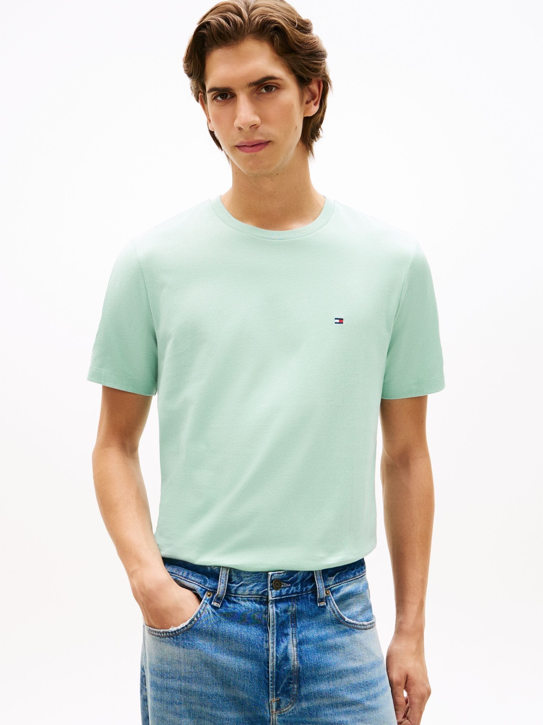 Buy Tommy Hilfiger Mint Green Flag Embroidery Crew Neck T-Shirt