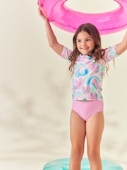 Pink/Blue Bubble Heart Short Sleeve Sunsafe  Rash Vest And Pant Swim Set (3-16yrs) - Image 1 of 9