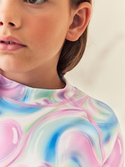 Pink/Blue Bubble Heart Short Sleeve Sunsafe  Rash Vest And Pant Swim Set (3-16yrs) - Image 5 of 9
