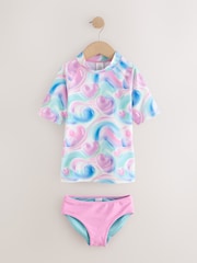 Pink/Blue Bubble Heart Short Sleeve Sunsafe  Rash Vest And Pant Swim Set (3-16yrs) - Image 6 of 9