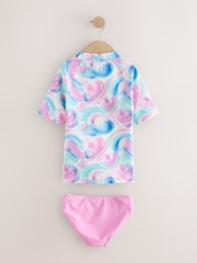 Pink/Blue Bubble Heart Short Sleeve Sunsafe  Rash Vest And Pant Swim Set (3-16yrs) - Image 7 of 9