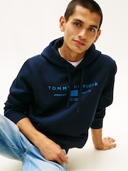 Tommy Hilfiger Blue Logo Terry Drawstring Hoodie - Image 4 of 5