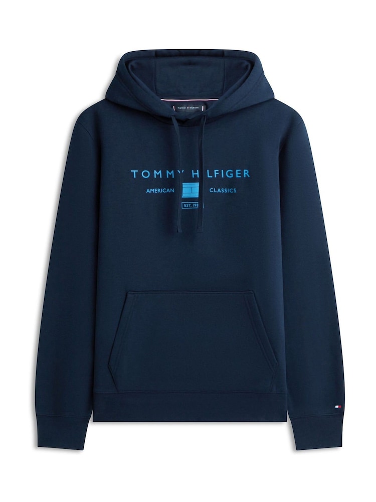Tommy Hilfiger Blue Logo Terry Drawstring Hoodie - Image 5 of 5