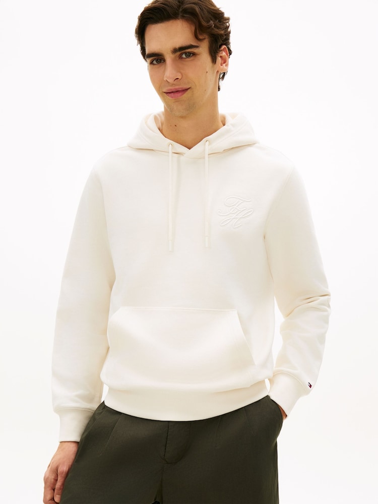 Tommy Hilfiger Cream Logo Embroidery Terry Hoodie - Image 1 of 5