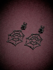 Black Halloween Spiderweb Stud Earrings - Image 1 of 3