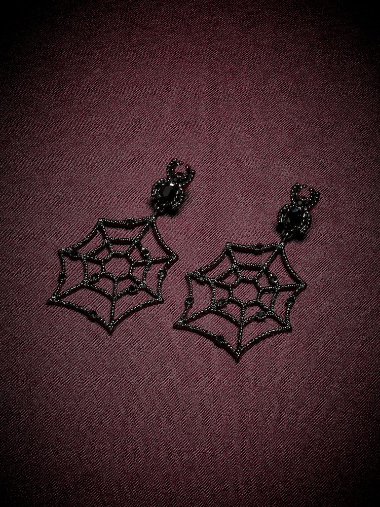 Black Halloween Spiderweb Stud Earrings - Image 1 of 3