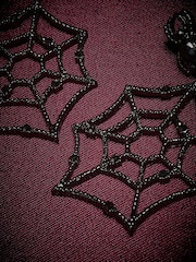 Black Halloween Spiderweb Stud Earrings - Image 2 of 3