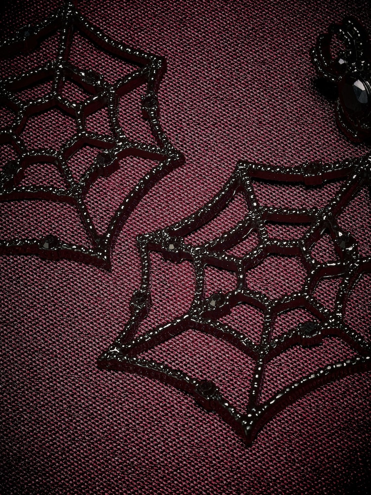 Black Halloween Spiderweb Stud Earrings - Image 2 of 3