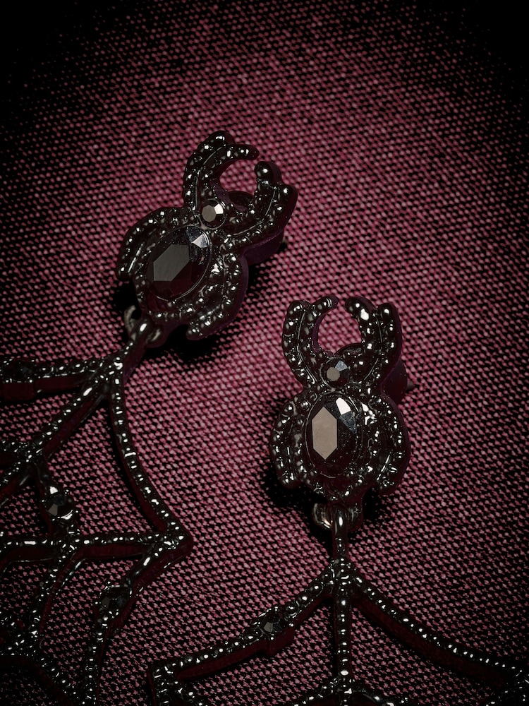Black Halloween Spiderweb Stud Earrings - Image 3 of 3