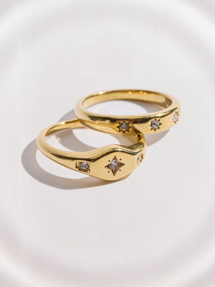 Золотистий - Waterproof Stainless Steel Star Sparkle Rings 2 Pack - Image 1 of 3